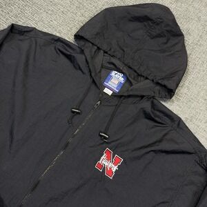 Vtg Nebraska Huskers Pro Player Windbreaker Jacket Men's XXL Black Full Zip Hood